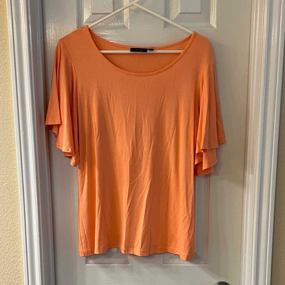 Apt. 9 Coral Orange Short Sleeve Layered Flutter Top